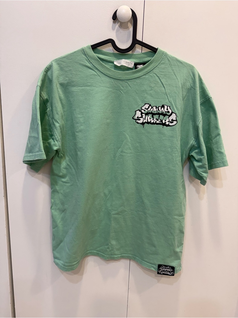 Zara Mint Green Tee with White & Black Graphic